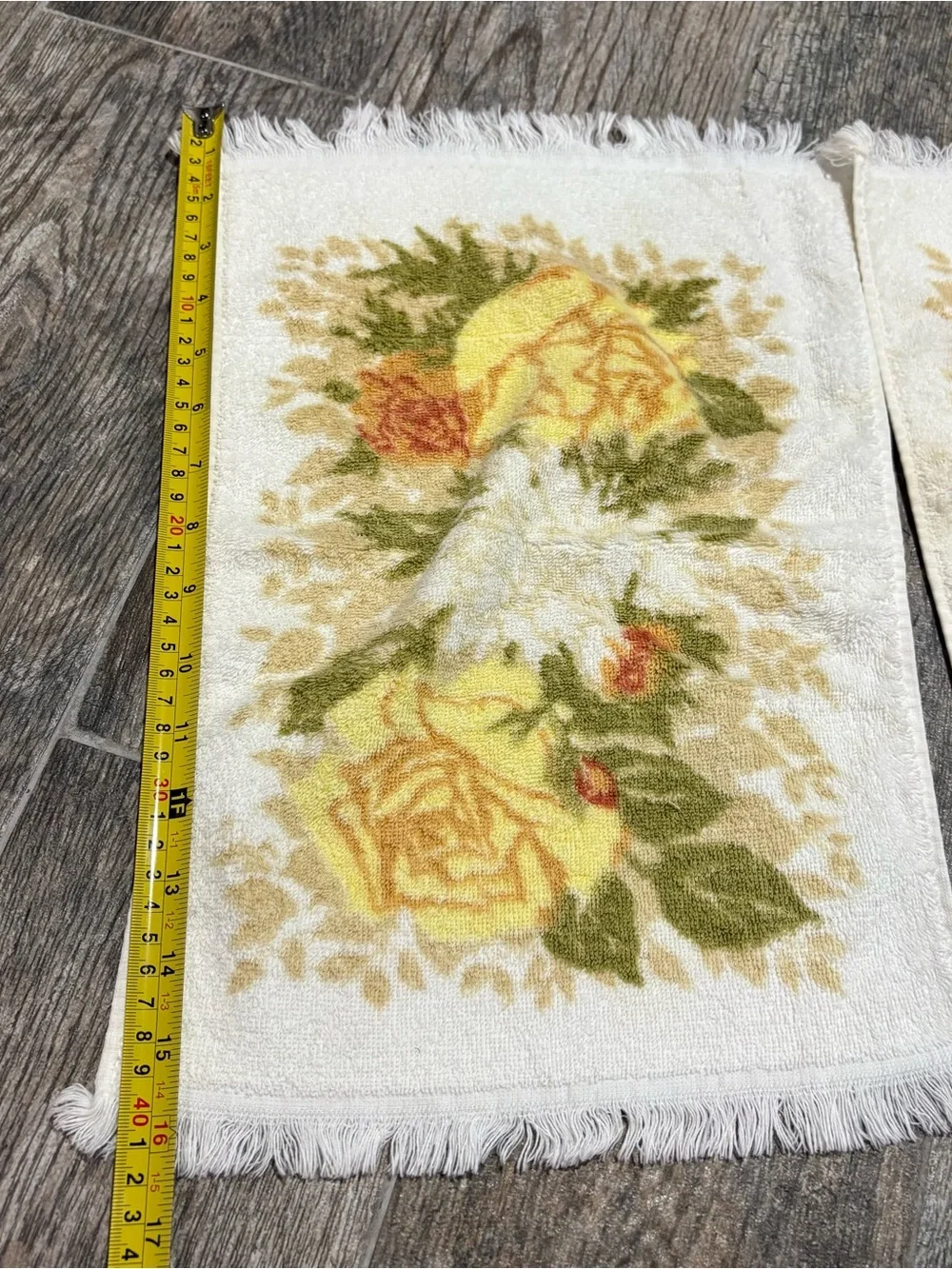 Vtg Cannon Floral Hand Towel Guest Towel Set Lot Of 3 1970s Fringe Yellow MCM
